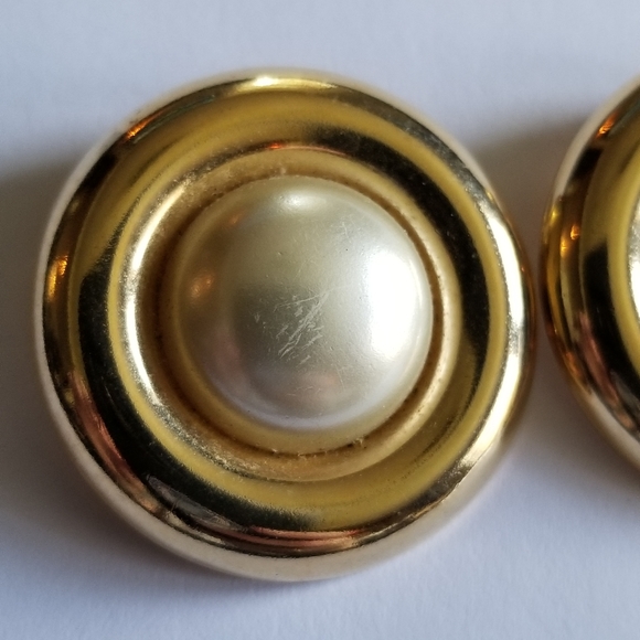 Vintage Musi shoe clips gold tone faux pearl round - Picture 4 of 9